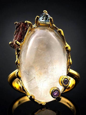 Natuurlijke maansteenring - 925 sterlingzilver - goudverguld