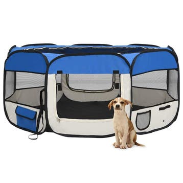 vidaXL Hondenren inklapbaar met draagtas 145x145x61 cm blauw, Verzenden