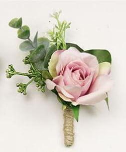 Luxe corsage zijden roos roze groen boutonnière op pinclip