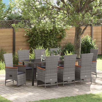 vidaXL Tuin Eettafel Set 9 st Grijs poly rattan, Verzenden, Nieuw