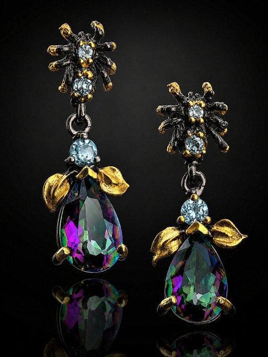 Mystic Topaz Druppeloorbellen - 925 sterlingzilver -, Antiek en Kunst, Curiosa en Brocante