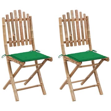 vidaXL Opklapbare stoelen (2 stuks) met kussens, bamboe, Verzenden, Nieuw
