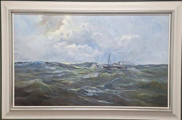 Meeuwis van Buuren (1902-1992) - Zeegezicht met stoomschip, Antiek en Kunst