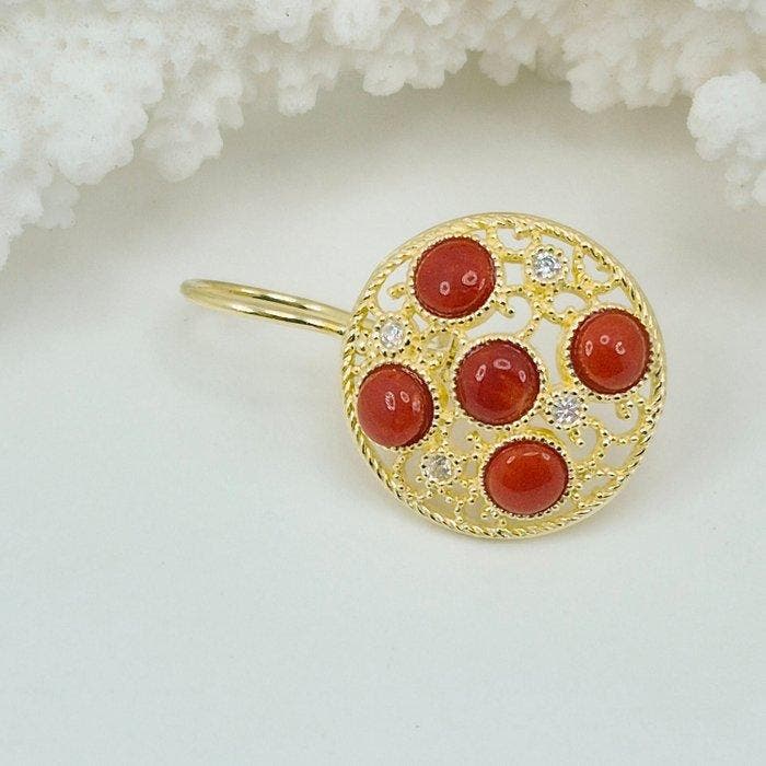 Bloedkoraal - Zilver, Verguld - Oorbellen - CORALLO, Antiek en Kunst, Curiosa en Brocante