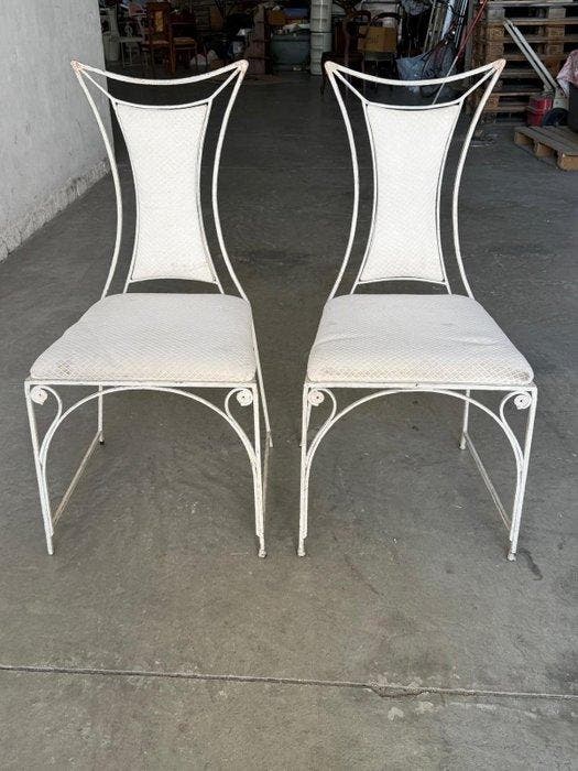 Chaise - Métal, Textile - Paire de fauteuils de jardin en, Antiquités & Art, Curiosités & Brocante