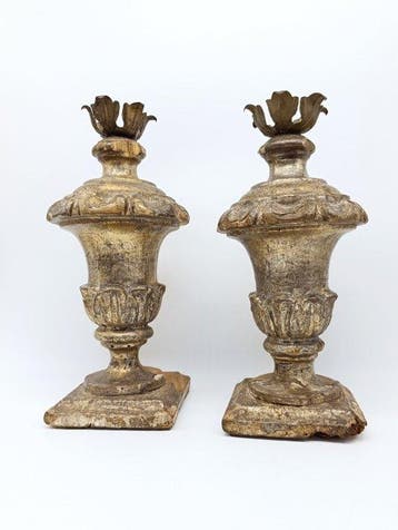 Portapalme-set - 28 cm (2) - Verguld hout - 18e eeuw