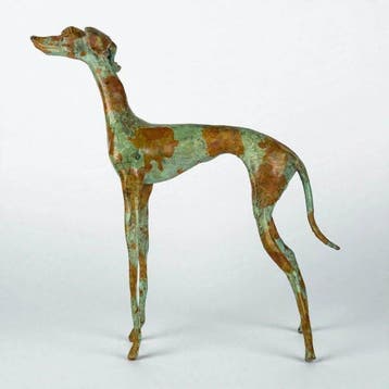 Abdoulaye Derme - sculptuur, Lévrier debout - 29 cm - Brons, Antiquités & Art