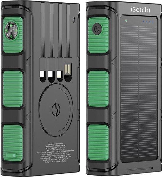 2dekans | iSetchi Solar Powerbank 42800 mAh - Externe, Telecommunicatie, Powerbanks, Ophalen of Verzenden