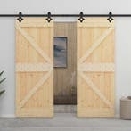 vidaXL Schuifdeur 2 pcs Naturel en Zwart Massief grenenhout, Verzenden, Nieuw