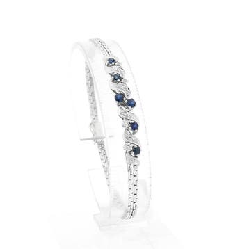Witgouden platte Cardano schakelarmband met saffier en di..., Handtassen en Accessoires, Armbanden, Gebruikt, Ophalen of Verzenden