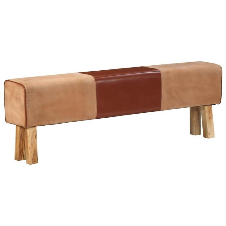 vidaXL Bankje turnbok 160 cm echt leer en massief acaciahout, Huis en Inrichting, Stoelen, Nieuw, Verzenden