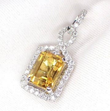 Hanger - 18 karaat Witgoud - 2.09ct. tw. Citrien - Diamant -