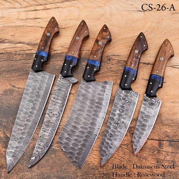 Keukenmes - Chefs knife - Gevouwen staal, hout en zwart G10, Antiek en Kunst