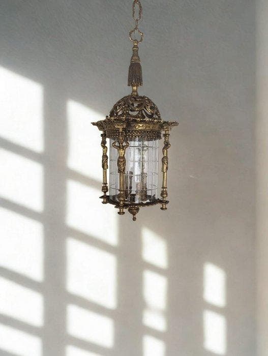 Plafondlamp - Glas, Brons - Lamp in Empire-stijl - Hoogte:, Antiquités & Art, Antiquités | Autres Antiquités