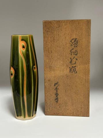 Vaas - Japanse groene geglazuurde keramische vaas –
