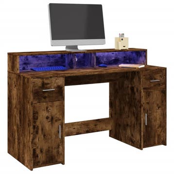 vidaXL Bureau met LED-verlichting 140x55x91 cm hout gerookt, Verzenden, Nieuw