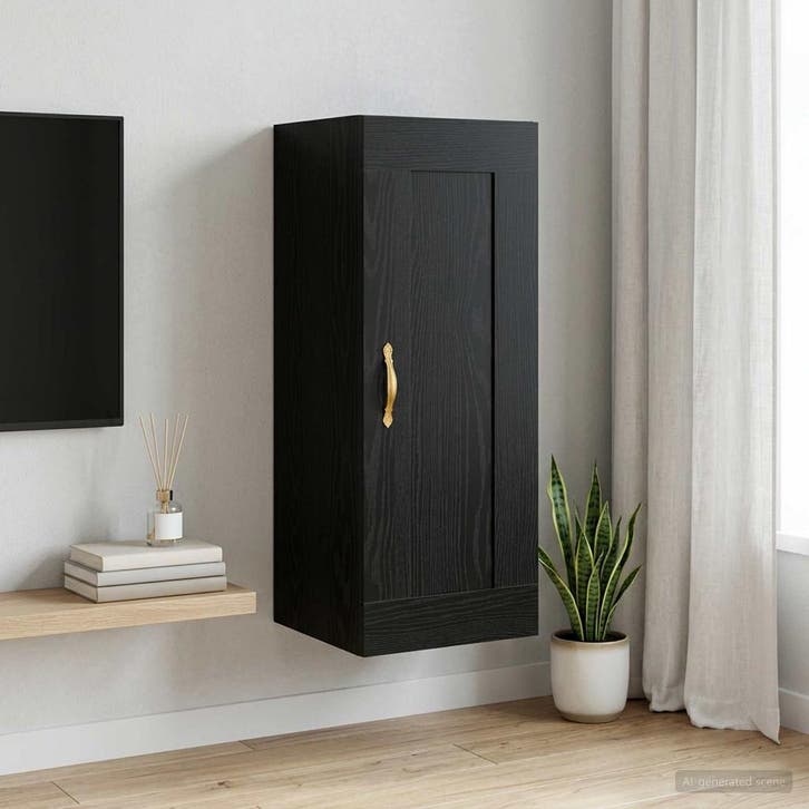 vidaXL Wandkast Zwart eiken 34,5 x 34 x 90 cm Bewerkt hout, Huis en Inrichting, Kasten | Dressoirs, Nieuw, Verzenden