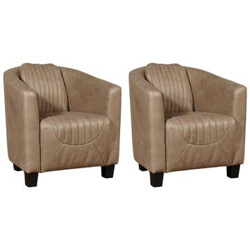 Set van 2 Leren fauteuils Press Special - Vintage Taupe, Nieuw, Ophalen of Verzenden, 50 tot 75 cm, Leer