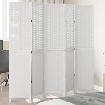 vidaXL Kamerscherm met 5 panelen massief paulowniahout wit, Verzenden, Nieuw