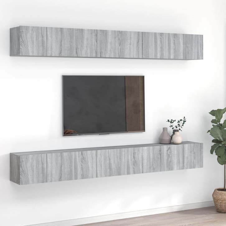 vidaXL Tv-meubelen 8 st 60x30x30 cm bewerkt hout grijs, Huis en Inrichting, Kasten |Televisiemeubels, Nieuw, Verzenden
