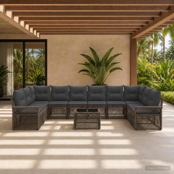 vidaXL Tuinbank Set 11 st Grijs poly rattan, Verzenden, Nieuw