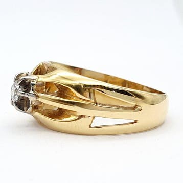 Ring - 18 karaat Geel goud - 0.15ct. tw. Diamant, Handtassen en Accessoires, Ringen, Nieuw