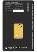 5 grammes - Or .999 - The Perth Mint - Scellé & avec
