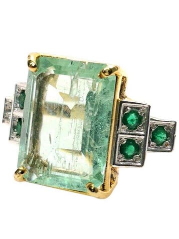 Zonder minimumprijs - Ring - 9 kt. Zilver, Geel goud Smaragd, Nieuw