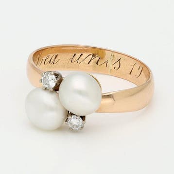 Ring - 18 karaat Roségoud Parel - Diamant, Handtassen en Accessoires, Ringen, Nieuw