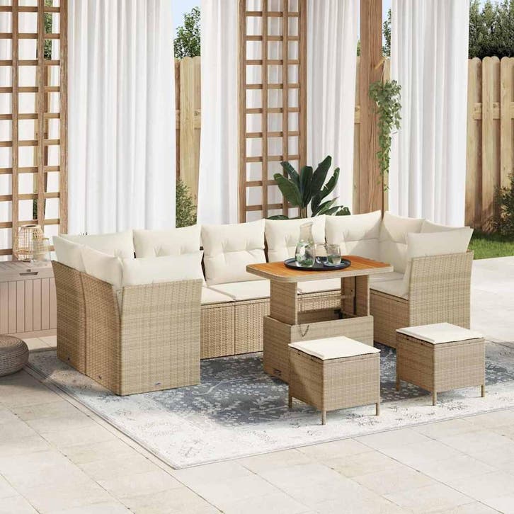 vidaXL Tuinbank Set met kussen met opslag 10 pcs beige en, Jardin & Terrasse, Ensembles de jardin, Envoi
