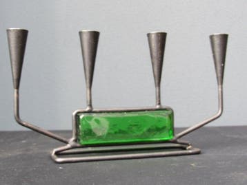 Kaarsenhouder - Glas, IJzer - Een vintage kandelaar met