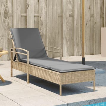 vidaXL Ligbed met kussen 63x200x81 cm poly rattan beige, Verzenden