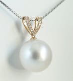 Hanger - 18 karaat Geel goud Parel - Diamant - Zuidzee,