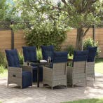 vidaXL Tafel en stoelen set met kussen 7 pcs Grijs PE Riet, Verzenden, Nieuw