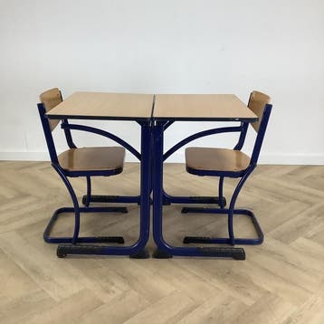 complete schoolset Marko 6x tafels + stoelen, zithoogte 46, Huis en Inrichting, Stoelen, Gebruikt, Blauw, Hout