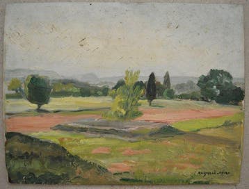 Franse school (XX) - 2 tableaux Paysage et bateau sur le