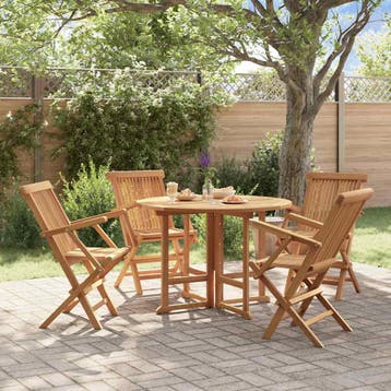 vidaXL 5-delige Tuinset inklapbaar massief teakhout, Tuin en Terras, Verzenden, Nieuw, Tuinset