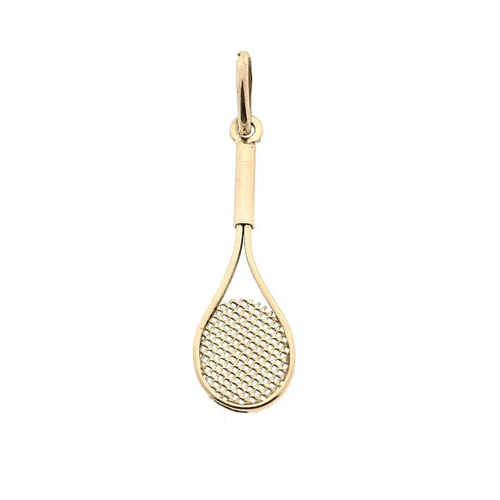 Gouden hanger van een tennisracket (Hanger of bedel), Handtassen en Accessoires, Bedels, Gebruikt, Overige merken, Goud, Ophalen of Verzenden