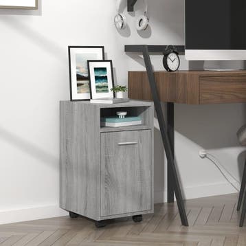 vidaXL Bijzetkast met wielen 33x38x60 cm bewerkt hout grijs, Verzenden