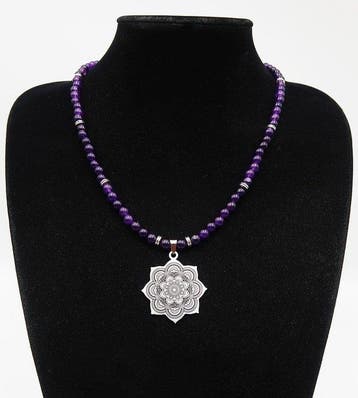 Amethist - Halsketting Bloem van Boeddha (Lotus) -