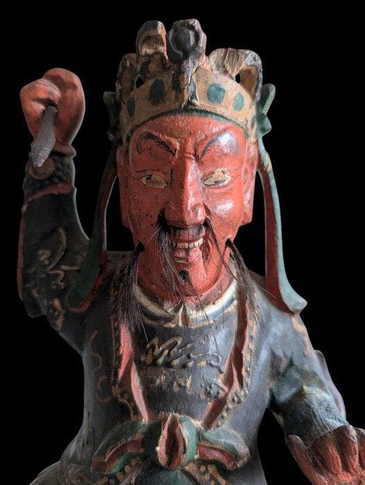 Figura taoísta de dignatario protector con tigre, china, Antiquités & Art, Antiquités | Autres Antiquités