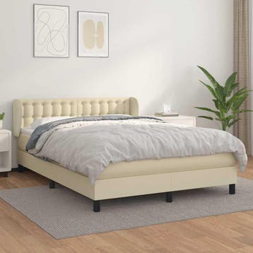 vidaXL Boxspring met matras kunstleer crèmekleurig 140x200, Verzenden, Nieuw
