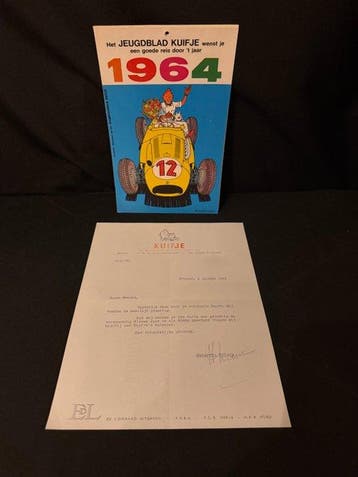 Kuifje - 1 Kuifje kalender 1964 + originele brief Studio, Nieuw