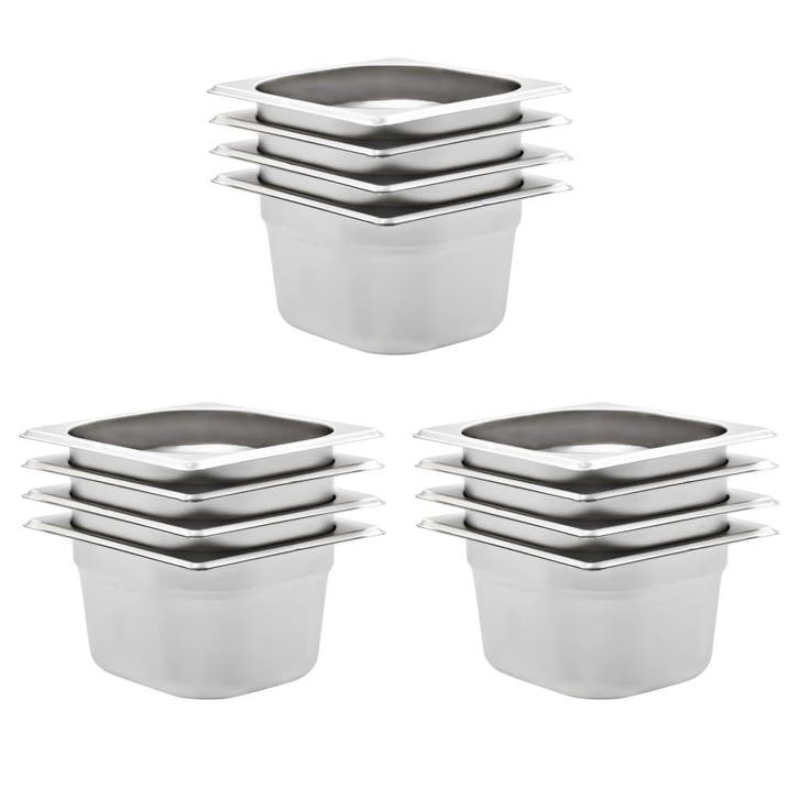 vidaXL Gastronormbakken 12 st GN 1/6 100 mm roestvrij staal, Antiek en Kunst, Antiek | Keukengerei, Verzenden