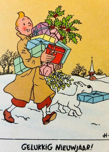 Tintin - 1 tintin-1 wenskaart 1946-gelukkig