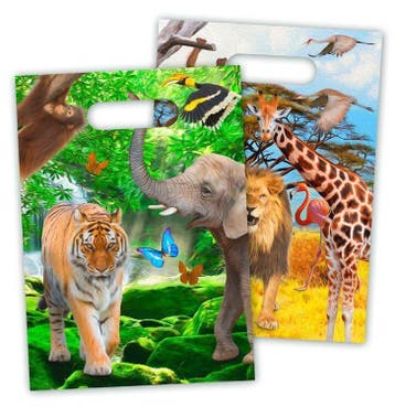 Dieren Uitdeelzakjes Safari 23cm 8st, Verzenden