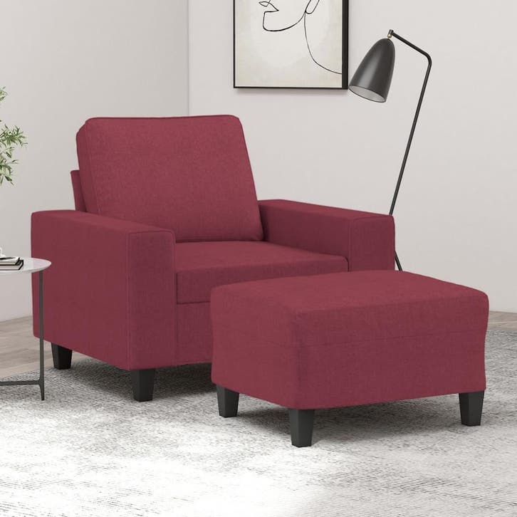 vidaXL Fauteuil met voetenbank / zetel 60 cm stof wijnrood, Maison & Meubles, Canapés | Salons, Envoi