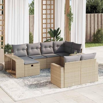 vidaXL 10-delige Loungeset met kussens poly rattan beige, Verzenden, Nieuw, Loungeset