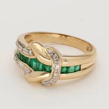 Ring - 18 karaat Geel goud Diamant (Natuurlijk) - Smaragd