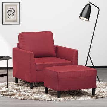 vidaXL Fauteuil met voetenbank 60 cm kunstleer wijnrood, Huis en Inrichting, Zetels | Zetels, Verzenden, Nieuw